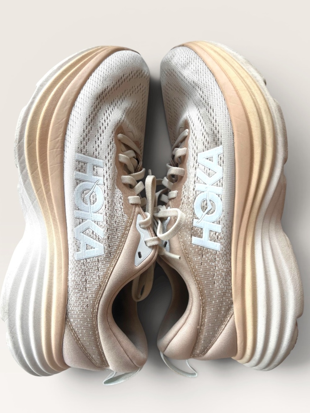 Hoka Women's Bondi 8 Cream/Beige Running Shoe - Clean!